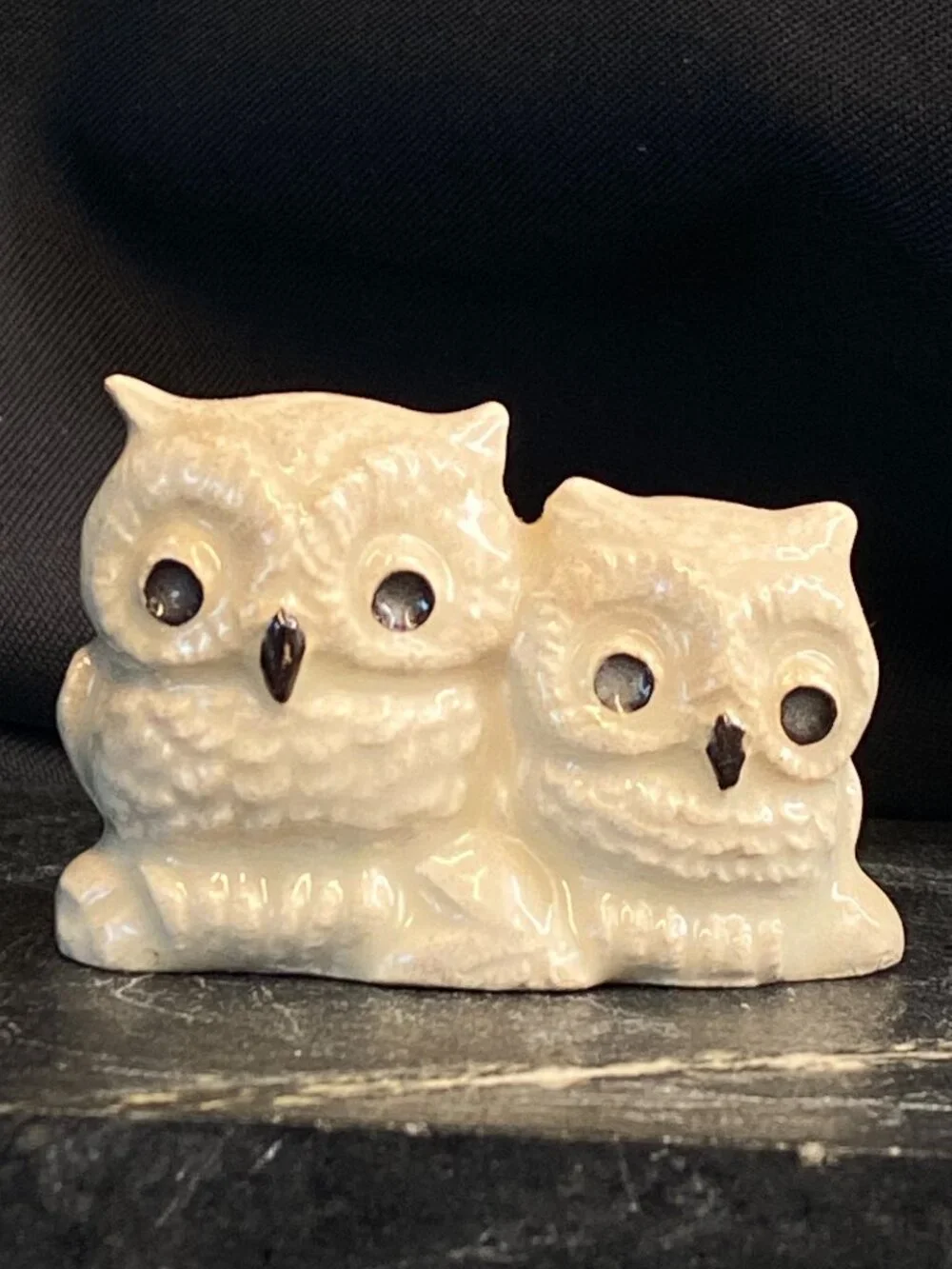 Vintage Mt. St. Helens Volcanic Ash Double Owl Figurine Handcrafted 1980s
